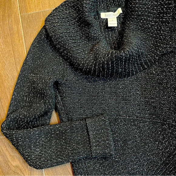 WHITE HOUSE BLACK MARKET Black with Metallic Silver Thread Cowl Neck Sweater - Picture 1 of 5